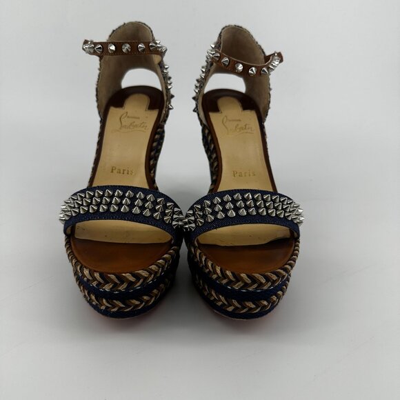 Louboutin Denim Wedge with Spike Accents - Size 39 - Picture 3 of 7